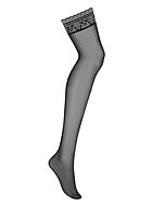 Thigh high stockings, lace edge, without back seam